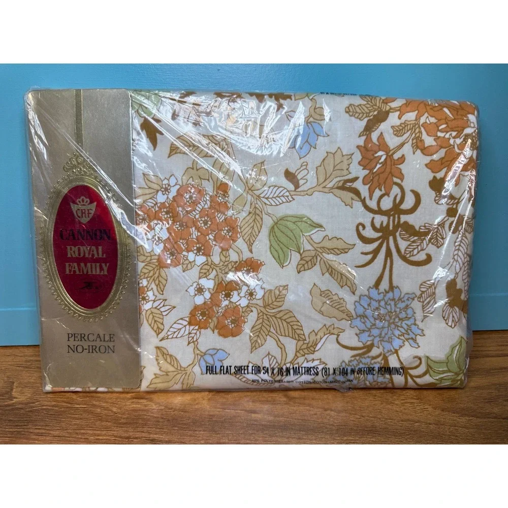 Vintage Cannon Royal Family Full Size No Iton‎ Percale Flat Sheet. Cotswold .